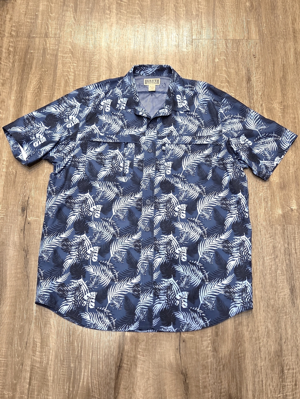 Duluth Trading Co Hawaiian Theme Shirt Men's Pre-owned XLT Short Sleeve Blue